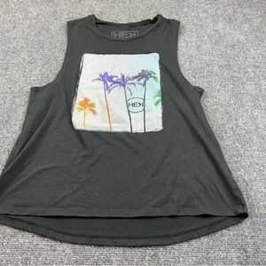 HE>i Women’s Sleeveless Tank Top Palm Tree Logo Top Black size: Large